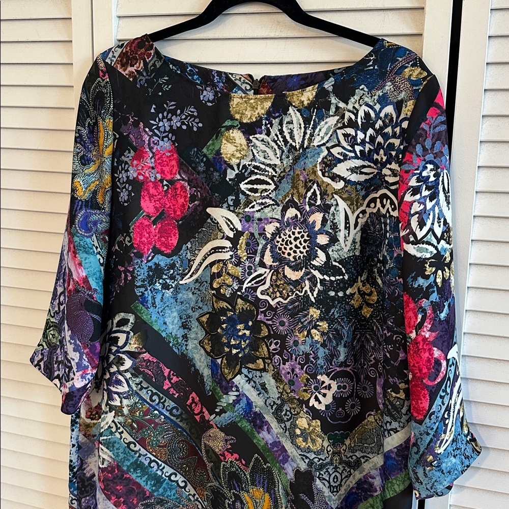 Fuzzi Floral Multicolor Patchwork Print Shift Tun… - image 5